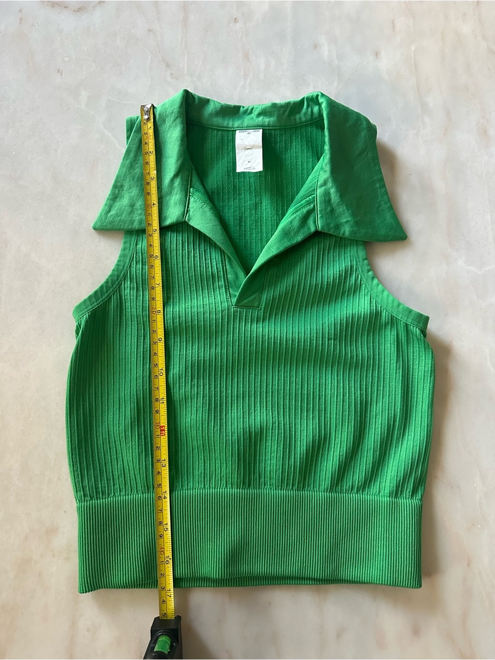 Diane Von Furstenberg Bright Green Ribbed Collared Crop Top - Picture 5 of 7